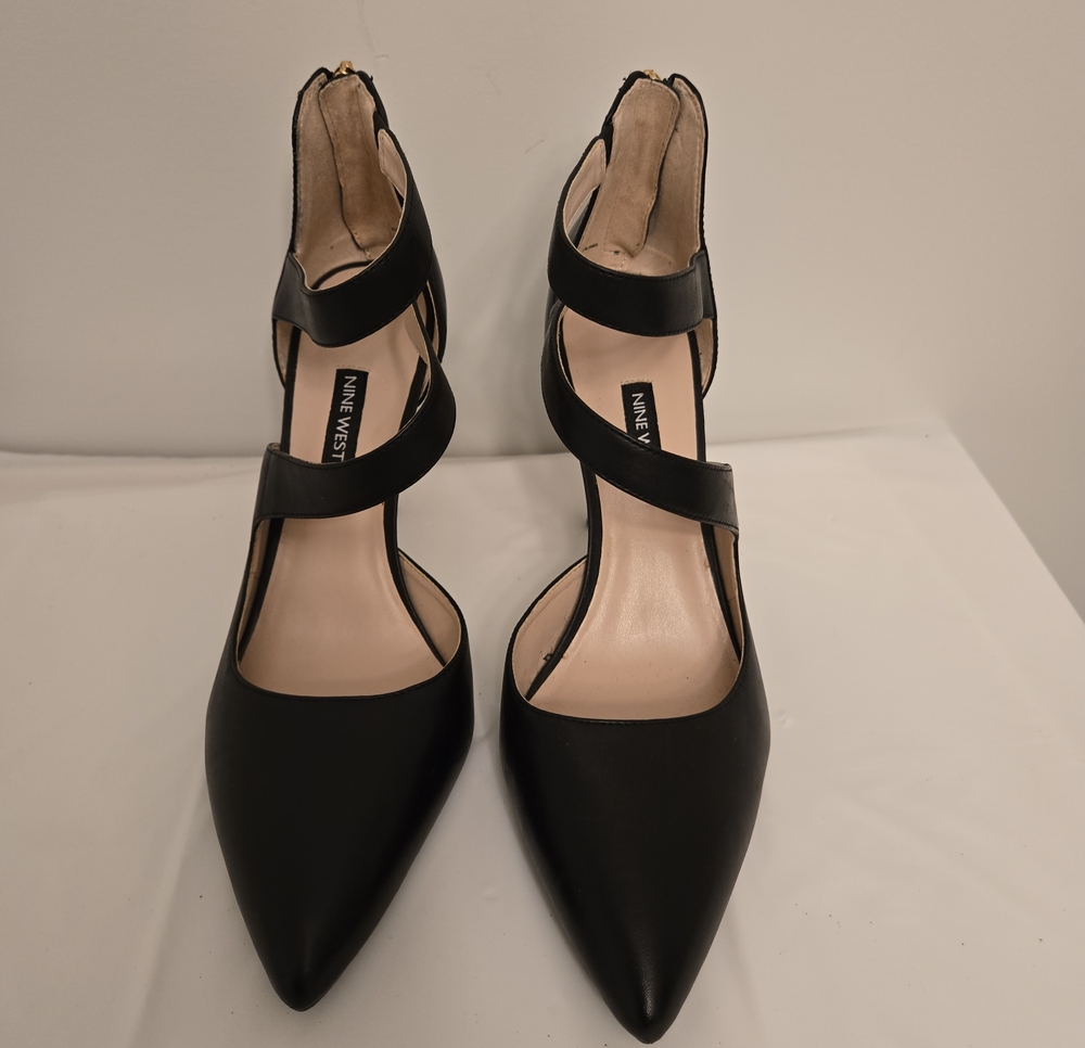 Nine West Black Pointed‑Toe Ankle Strap Heels – Size 8.5, 3" Heel